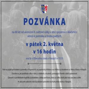 Pozvánka na kladení věnců 2.5.2025 v 16 hod. v Ratajích