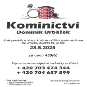 Kominictví - kontrola spalinových cest - 28.5.2025
